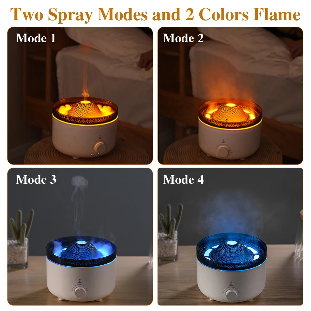 Jellyfish Volcano Fire Flame Aroma Air Humidifier Diffuser Essential Oil Electric Smell for Home Perfume Cool Mist Maker