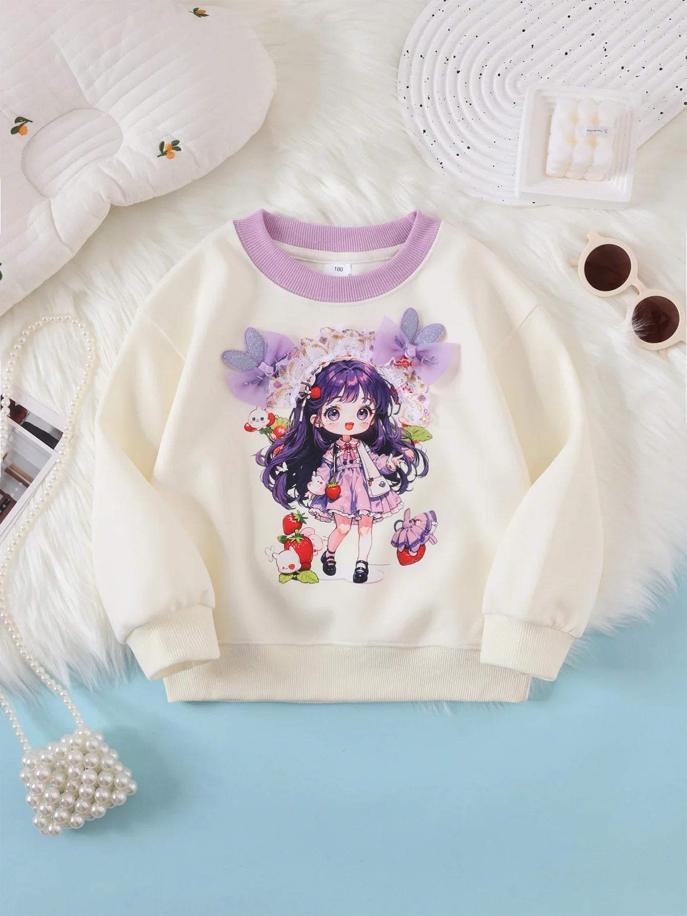 2024Girls' New Spring, Autumn and Winter Mermaid Little Girl Three-Dimensional Pattern Pullover Comfortable Bottoming Shirt