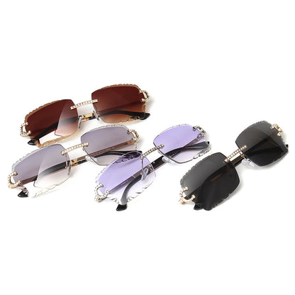 Kenbo Rimless Square Gradient Sunglasses Vintage Petal Lens Sun Glasses Diamond Cut Men Women Metal Fashion Punk Trendy Eyewear