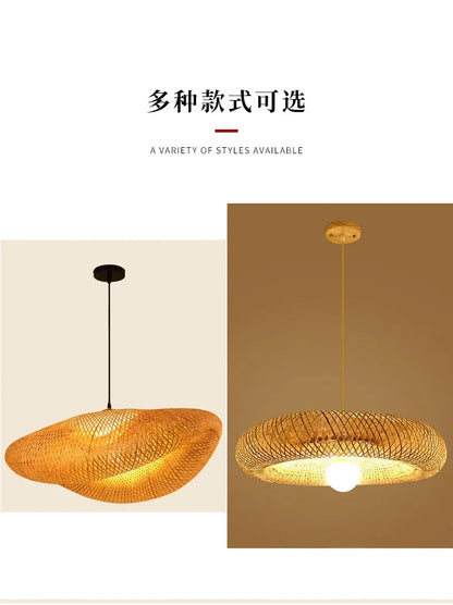 Bamboo Hand Weaving Pendant Lights 38cm Hanging LED Ceiling Lamp Chandelier Fixture Rattan Hand Craft Woven Home Bedroom Decor