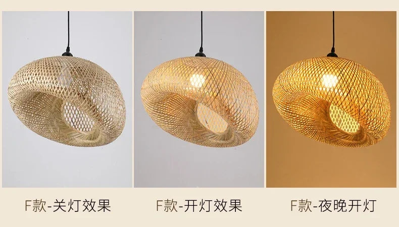 Bamboo Hand Weaving Pendant Lights 38cm Hanging LED Ceiling Lamp Chandelier Fixture Rattan Hand Craft Woven Home Bedroom Decor