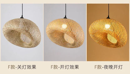 Bamboo Hand Weaving Pendant Lights 38cm Hanging LED Ceiling Lamp Chandelier Fixture Rattan Hand Craft Woven Home Bedroom Decor