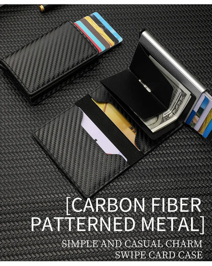 Carbon Fiber Credit Card Holder Wallet Men Rfid Smart Meral Thin Slim Pop Up Minimalist Wallet Small Black Purse Metal Wallet