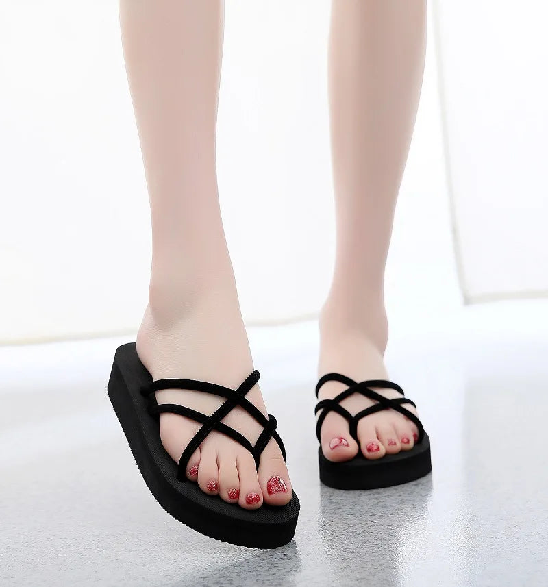 Summer Women Slippers Outdoor Light Weight Cool Shoes Indoor House Ladies Flat Flip-flop Black Non-slip Basic Home Sandals