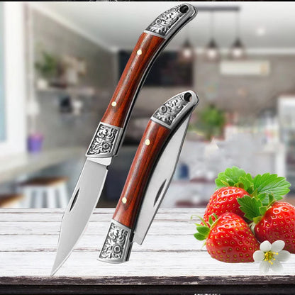 Stainless Steel Folding Pocket Knife Fruit Knife Wooden Handle Multifunctional Meat Cutting for Easy Carrying Kitchen Knives