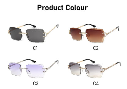 Kenbo Rimless Square Gradient Sunglasses Vintage Petal Lens Sun Glasses Diamond Cut Men Women Metal Fashion Punk Trendy Eyewear