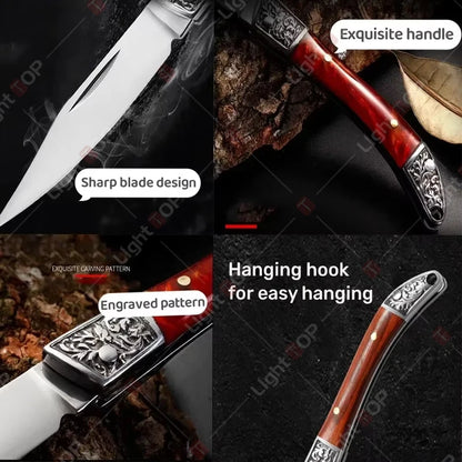 Stainless Steel Folding Pocket Knife Fruit Knife Wooden Handle Multifunctional Meat Cutting for Easy Carrying Kitchen Knives