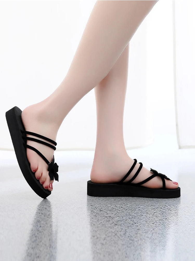 Summer Women Slippers Outdoor Light Weight Cool Shoes Indoor House Ladies Flat Flip-flop Black Non-slip Basic Home Sandals