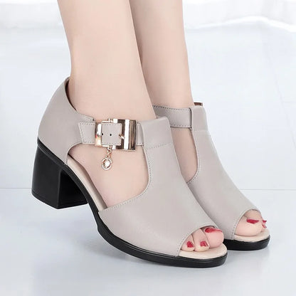 WOIZGIC Women Ladies Mother Female PU Sandals Platform Summer Cool Beach High Heel Peep-toe Casual Outside Bling Duckle Strap