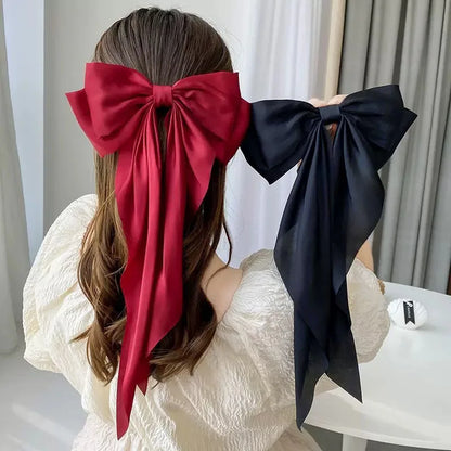 Elegant Solid Large Bow Ribbon Hair Clip For Women Girl Sweet Headbands Soft Satin Hairpin Hairgrip Fashion Hair Accessories