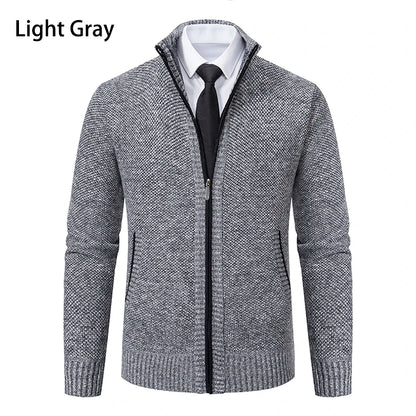 Autumn And Winter New Jersey Men's Casual Sports Coat Solid Color Stand Collar Wweater Grab Fleece Warm Zipper Cardigan