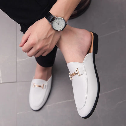 Loafers Men Casual Shoes Men Flat Muller Shoes Brogue Fashion Club Comfort Slippers Summer Gents Shoes Half Drag Retro Social