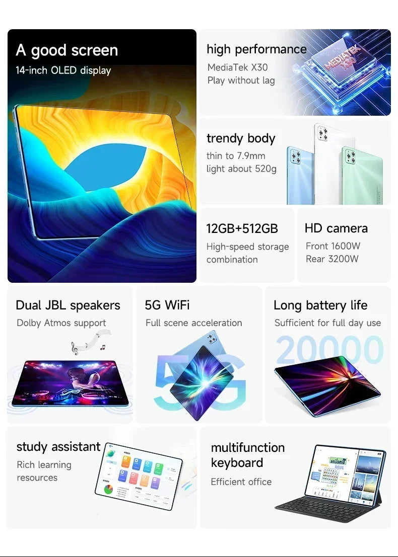 New Global Version Tablet Android iPad Air Pro 14 Inch HD Snapdragon 870 Tablet PC 5G Dual SIM Card or Wifi Google Play Tablets