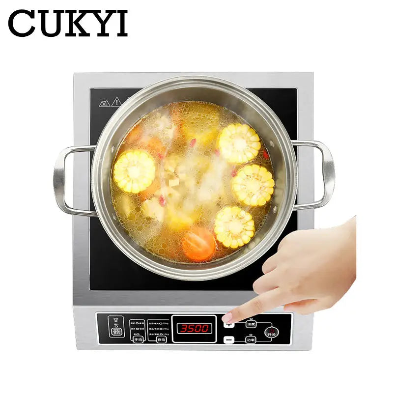 3500W Stainless Steel Induction Cooker Firepower Adjustable Stir-Fry Stew Furnace Commercial Canteen Cooktop 50KG Load-bearing