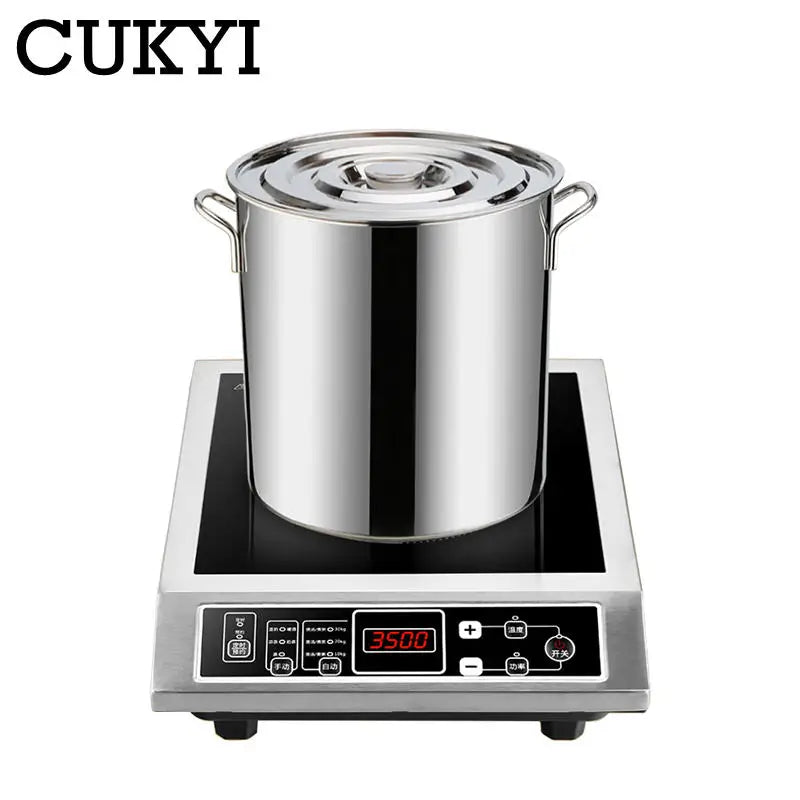 3500W Stainless Steel Induction Cooker Firepower Adjustable Stir-Fry Stew Furnace Commercial Canteen Cooktop 50KG Load-bearing