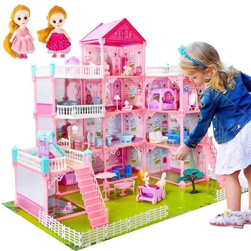 Doll House, Barbie DreamHouse, Doll House Playset, Doll House Girls Toys with 2 Dolls Toy Figures, Play DIY Dollhouse Kit