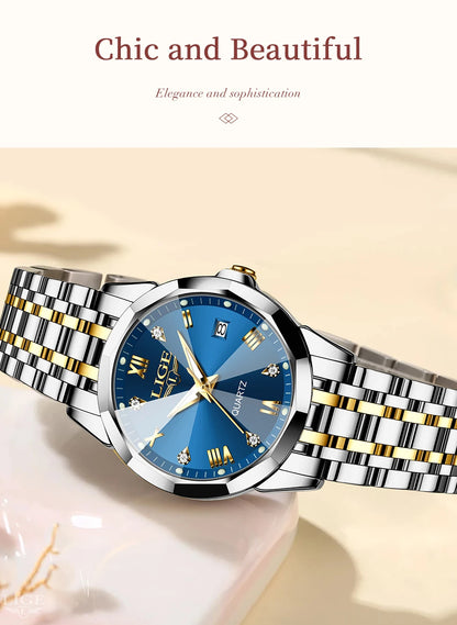 LIGE Top Luxury Elegant Watch for Women Waterproof Luminous Date Ladies Watch Stainless Steel Quartz Women's Watches Girl Reloj