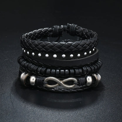 4Pcs/ Set Braided Wrap Leather Bracelets for Men Vintage Life Tree Rudder Charm Wood Beads Ethnic Tribal Wristband Rope Bracelet