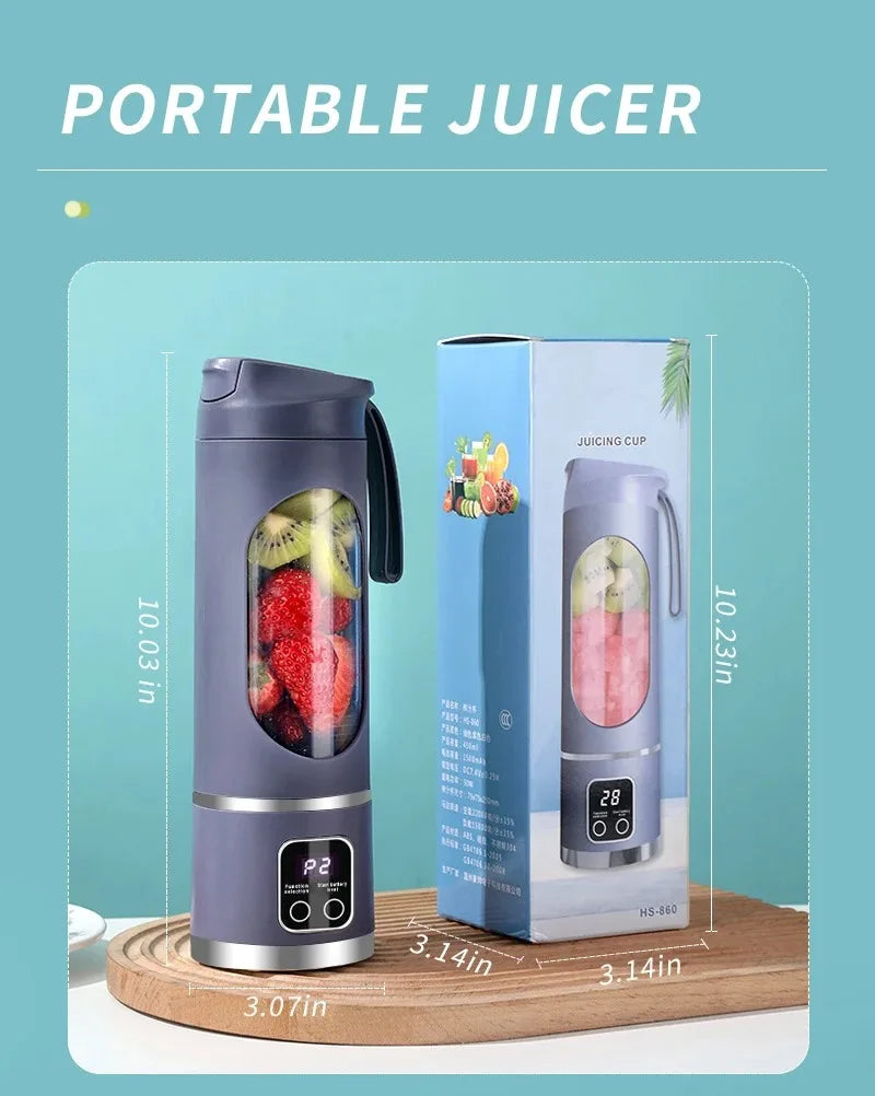 Portable Fruit Juicer 450ml Capacity 8 Blades 3 Gears USB Rechargeable Blender Ice Crusher for Shakes and Smoothies Juicer Cup