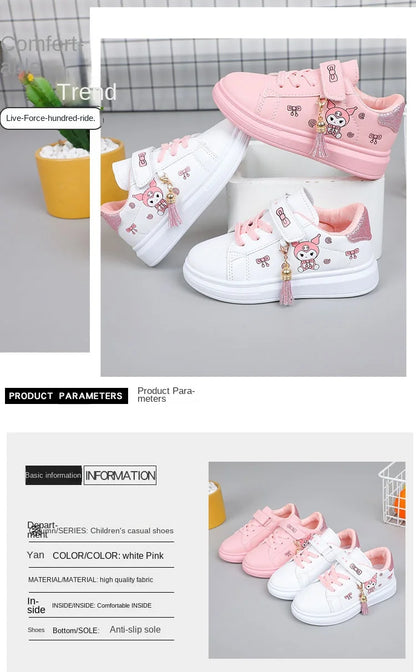 Sanrio Girls's Fashion Sneakers Kid's Anti-skid Casual Shoes Cartoon Anime Kuromi Thick Soles Shoes Children's Board Shoes