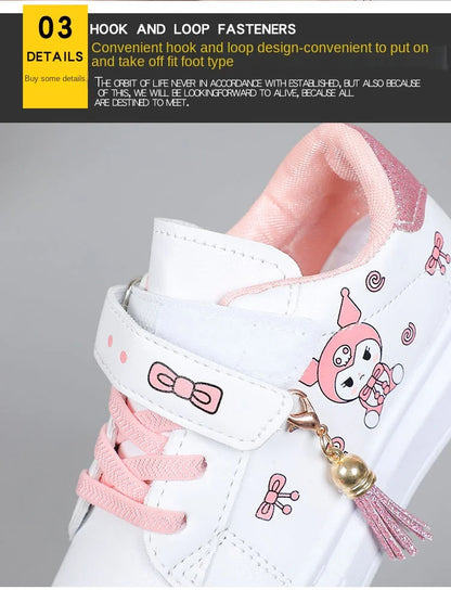 Sanrio Girls's Fashion Sneakers Kid's Anti-skid Casual Shoes Cartoon Anime Kuromi Thick Soles Shoes Children's Board Shoes