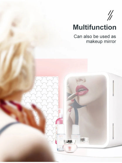 4L Mini Makeup Fridge WIth LED Light Mirror Portable Cosmetic Storage Refrigerator Keep fresh Cooler for Home Car Dual Use