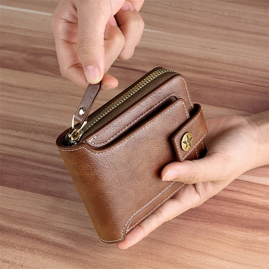 Vintage Men's Wallet PU Leather Short Purse Men Hasp Zipper Clutch Solid Color Wallets High Quality Durable Convenient Wallets