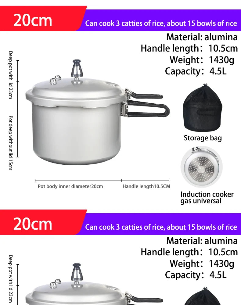 Portable Folding Handle Pressure Cooker 2.2L/3.2L/4.5L Suitable For Outdoor Camping Hiking Climbing High Altitude Fast Cooking