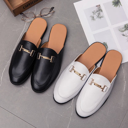 Loafers Men Casual Shoes Men Flat Muller Shoes Brogue Fashion Club Comfort Slippers Summer Gents Shoes Half Drag Retro Social