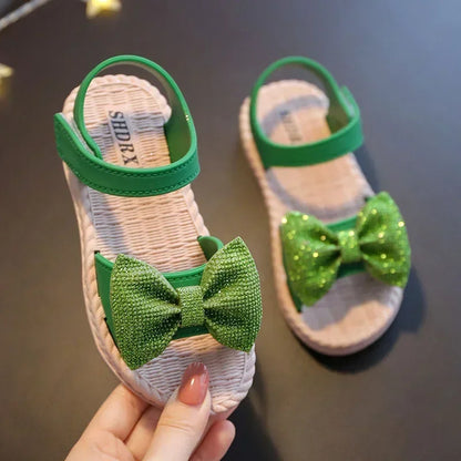 Girls Sandals 2024 Summer Princess Children Sandals Bow Tie Girl Shoes Fashion Casual Non Slip Kids Beach Shoes