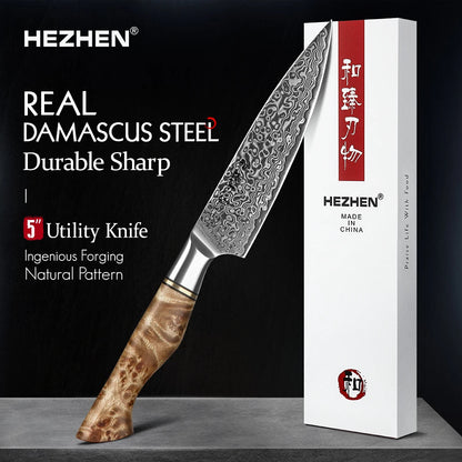 HEZHEN 5 inch Utility Knife Real 67 Layer Damascus Super Steel Super Cook Knife Pretty Peeling Knife Super Sharp Kitchen Knife