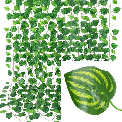 Artificial Green Ivy Leaf Rattan Creeper Leaves Vine Hanging Garland DIY Fake Flowers Plants for Garden Wedding Party Home Decor