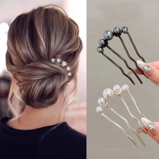 Korean U Shaped Pearl Hairpins Hair Clips for Women Elegant Style Metal Forks Vintage Pearl Hairpins Hair Styling Tools Gifts