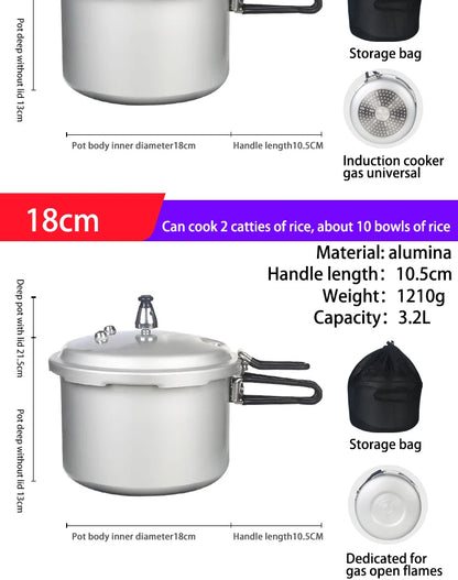 Portable Folding Handle Pressure Cooker 2.2L/3.2L/4.5L Suitable For Outdoor Camping Hiking Climbing High Altitude Fast Cooking