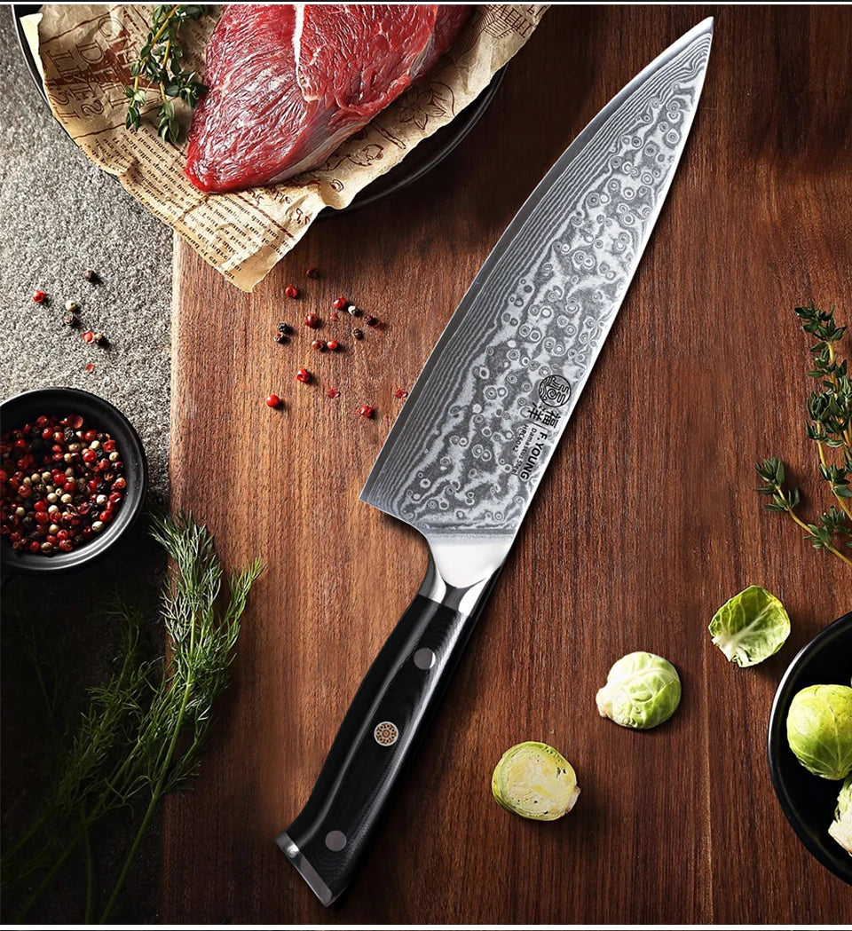 F.YOUNG 8 Inch Professional Chef's Knives Japanese 67 Layer Damascus Steel VG10 Core Super Sharp Meat Vegetable Kitchen Knife