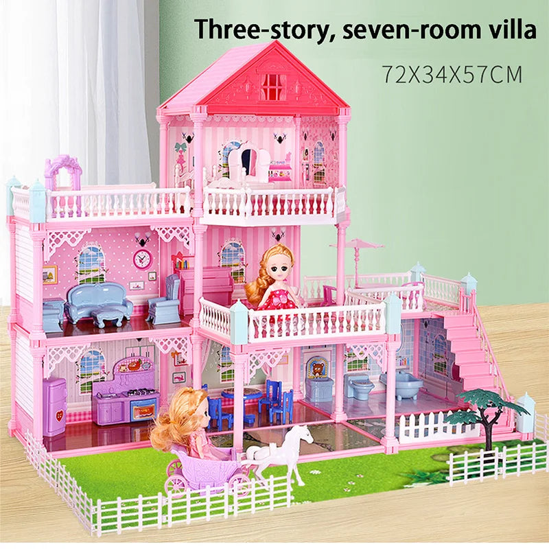 Doll House, Barbie DreamHouse, Doll House Playset, Doll House Girls Toys with 2 Dolls Toy Figures, Play DIY Dollhouse Kit