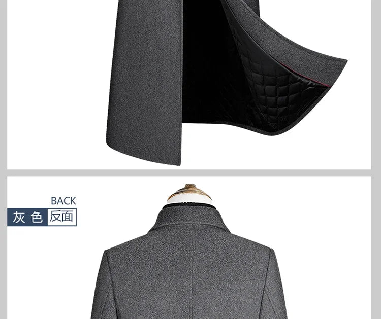 New autumn and winter high-quality wool black gray classic thick warm men's wool long windbreaker jacket 2025 coat men