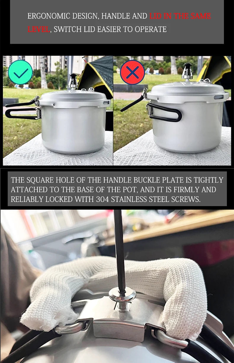 Portable Folding Handle Pressure Cooker 2.2L/3.2L/4.5L Suitable For Outdoor Camping Hiking Climbing High Altitude Fast Cooking