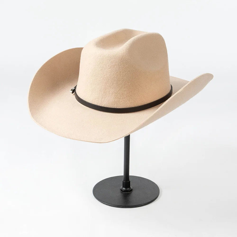 202308-hh2076b  chic ins winter wool felt pu belt  Britain Classic Stetson fedoras cap  men women leisure panama jazz hat