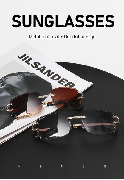 Kenbo Rimless Square Gradient Sunglasses Vintage Petal Lens Sun Glasses Diamond Cut Men Women Metal Fashion Punk Trendy Eyewear