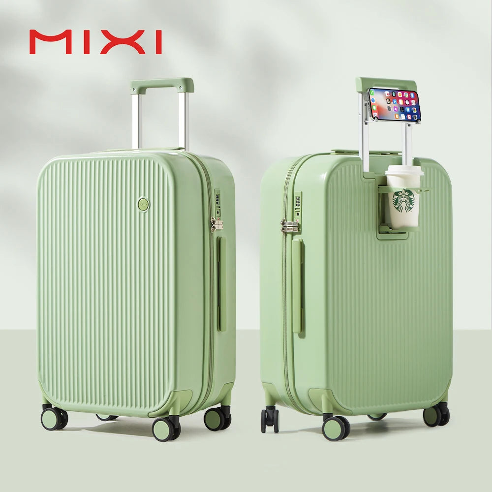 Mixi Carry On Luggage with Cup Phone Holder Hard Shell Rolling Travel Suitcase with Spinner Wheels 20 24 26 Inch M9290