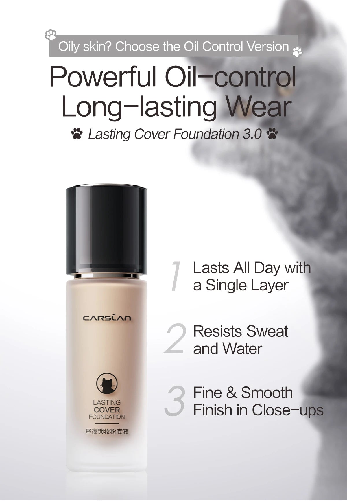 CARSLAN Long-lasting Moisture Matte Liquid Face Foundation Full Coverage Concealer Whitening Oil Control Face Base Makeup