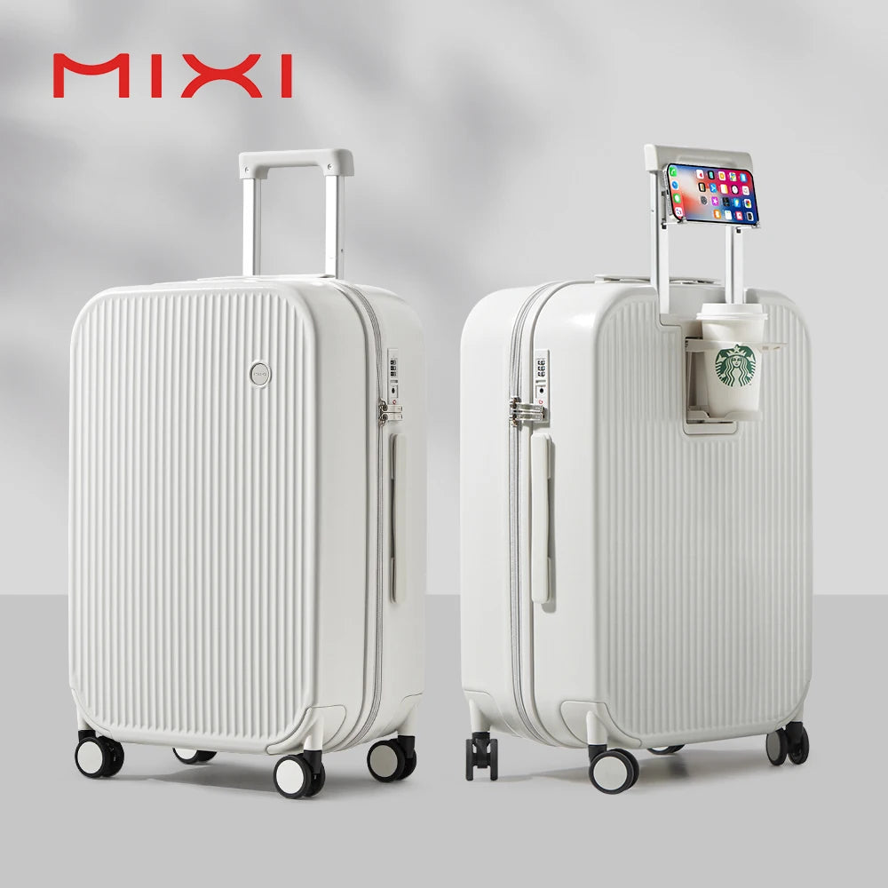 Mixi Carry On Luggage with Cup Phone Holder Hard Shell Rolling Travel Suitcase with Spinner Wheels 20 24 26 Inch M9290