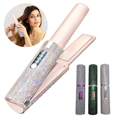 2-IN-1 Electric Hair Straightener Curler Fashion Colored Diamond  Design Cordless Travel Home Hair Straightening Styler Brush