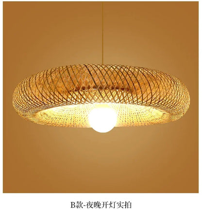 Bamboo Hand Weaving Pendant Lights 38cm Hanging LED Ceiling Lamp Chandelier Fixture Rattan Hand Craft Woven Home Bedroom Decor