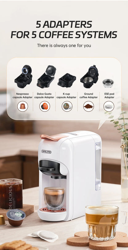 Cafelffe 5in1 Multiple Capsule Coffee Machine DG Cappuccino Nes Capsule ESE Pod Ground Coffee Cafeteria Gift for Lover,Dad,Mom