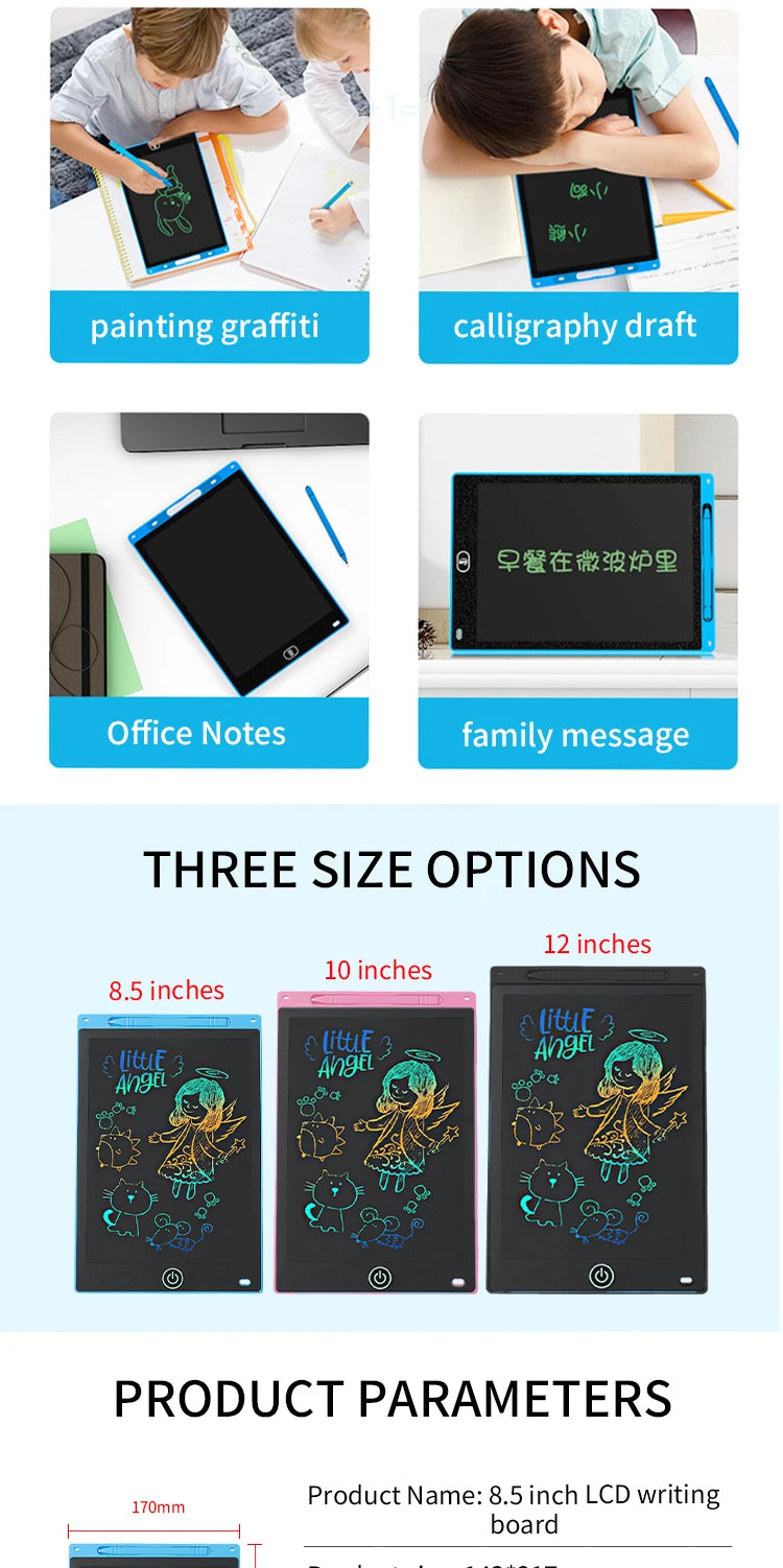 6.5/8.5/10/12 Inch LCD Writing Tablet Drawing Board Graffiti Sketchpad Mgaic Erasable Handwriting Pad Toys for Kids Boys Gifts