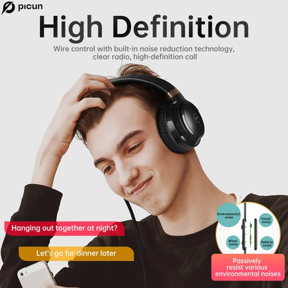 Picun C60 Wired On-Ear Headphones with Mic & Volume Control  Noise Isolating Computer  Wired  Over Ear Aux Jack 3.5mm