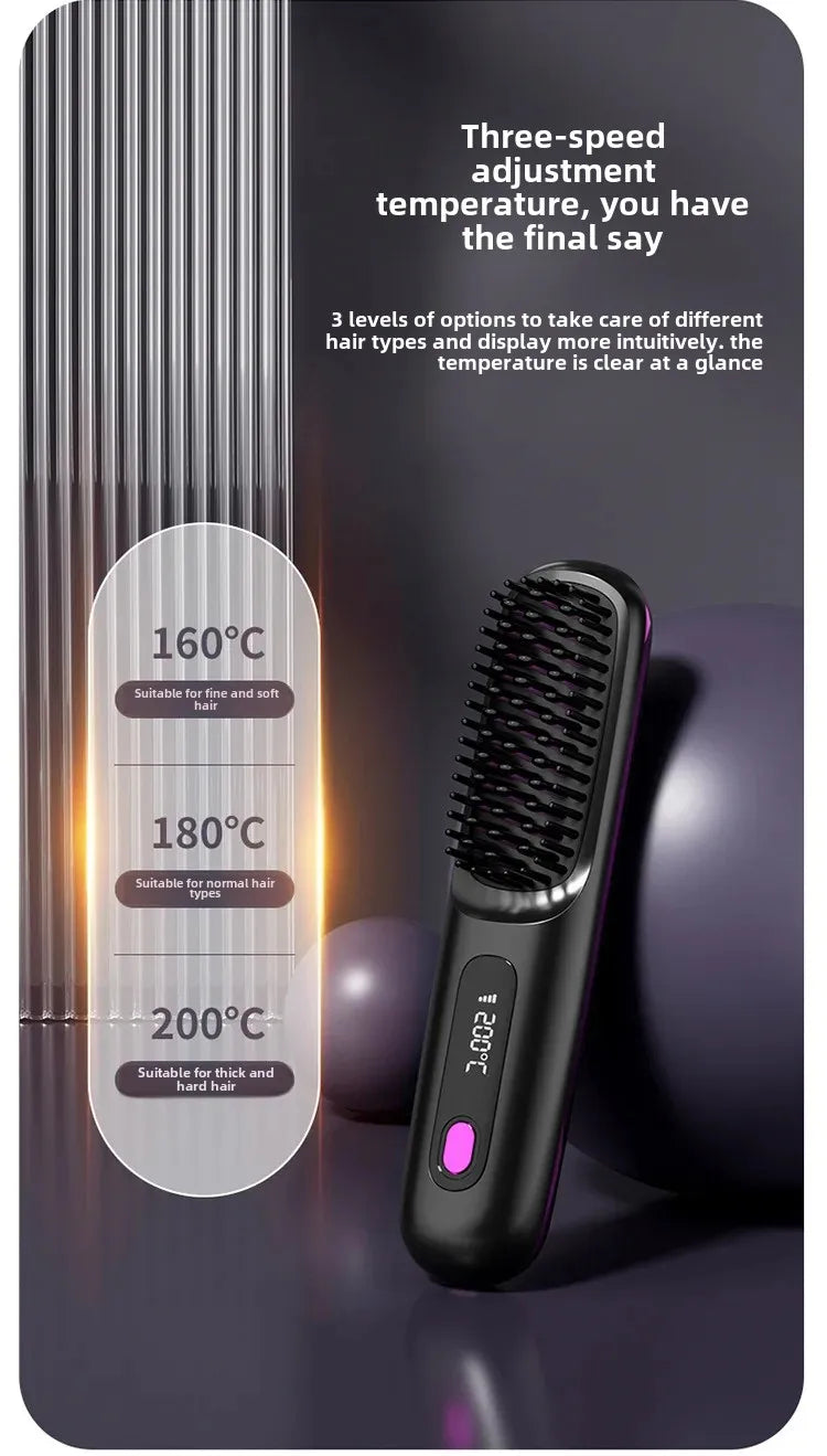 2024 New Cross-Border Liquid Crystal USB Charging Ceramic Heating Electric Comb Portable Negative Ion Straight Hair Comb