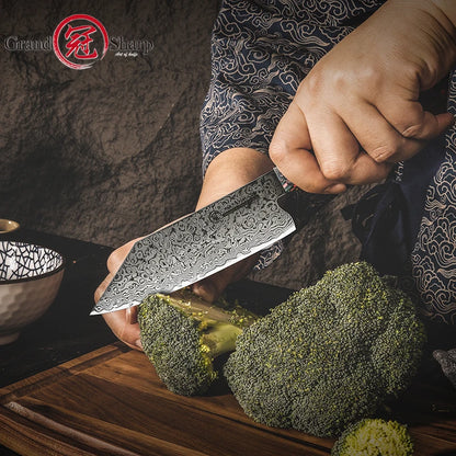 Grandsharp 5.5 inch Japanese Bunka Kitchen Knife 67 Layers Damascus Steel Chef Knives Fruit Meat Vegetables Cutter Cooking Tools